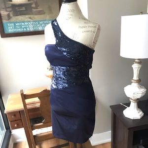 Windsor Sequence Satin Navy Short Dress Sz 3/4